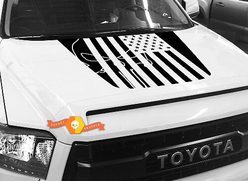 USA Flag Punisher Skull Logo Hood Vinyl Decal for Toyota Tundra 2014-2018
