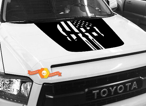 USA Flag Punisher Skull Style Hood Vinyl Decal for Toyota Tundra 2014-2018