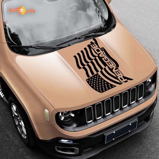 2015-2019 Waving American Flag Jeep Renegade logo vinyl hood decal
