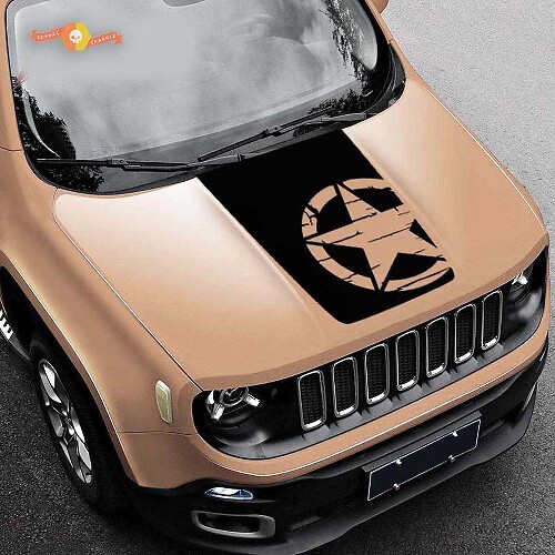 2015-2019 Blackout Distressed Star vinyl Hood Sticker Decal Jeep Renegade Military Army Graphic
