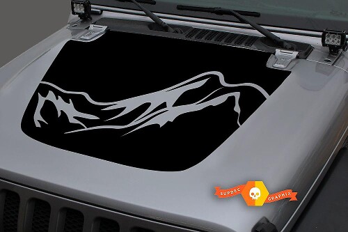 Hood Vinyl Mountains Blackout Decal Sticker for 18-19 Jeep Wrangler JL #7
