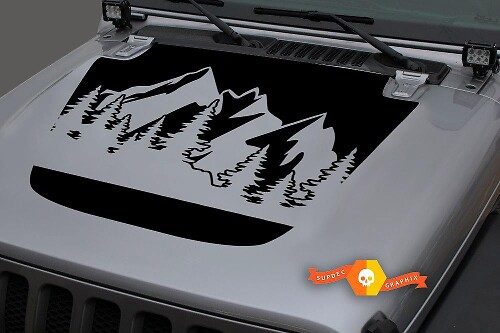 Forest Mountains Blackout Hood Vinyl Decal Sticker 2 for Jeep Wrangler JL