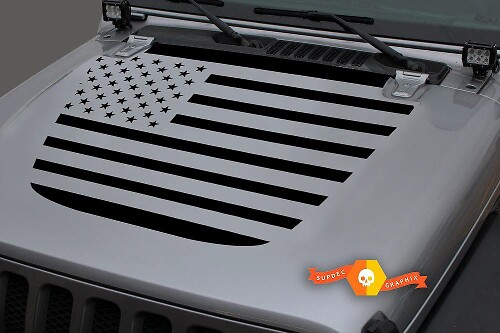 Dark Accent USA Flag Hood Vinyl Decal Sticker for Jeep Wrangler