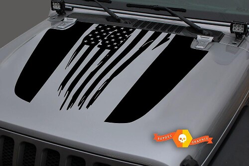USA Flag Blackout Hood Vinyl Decal Sticker 2 for Jeep Wrangler JL
