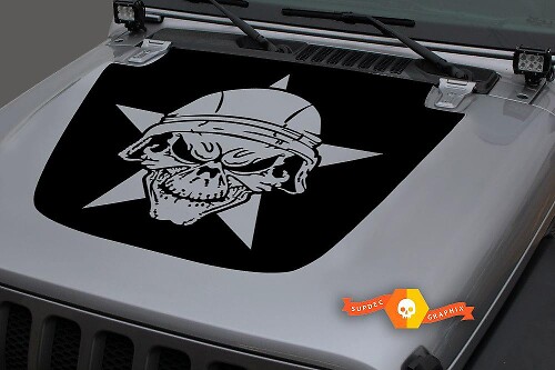 Jeep Hood Vinyl Military Star Skull Blackout Decal Sticker for 18-19 Wrangler JL#2
