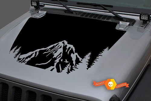 Forest Mountains Blackout Hood Vinyl Decal Sticker 3 for Jeep Wrangler JL