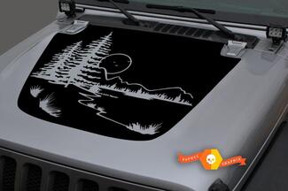 Hood Vinyl Forest Mountains Blackout Decal Sticker for 18-19 Jeep Wrangler JL#13
