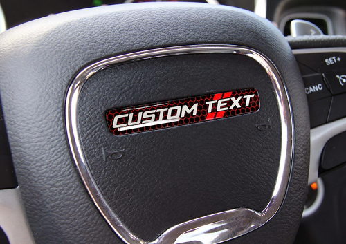 Red Honeycomb Twin Stripes Custom Text Domed Insert Steering Wheel Vinyl Decal Sticker for Dodge Challenger