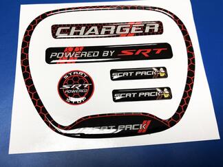 Set of CHARGER HONEYCOMB Powered by SRT Steering WHEEL TRIM RING emblem domed decal
