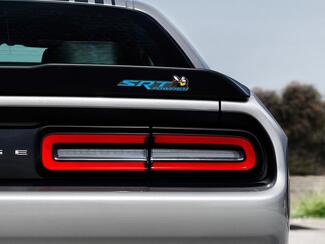 Scat Pack Challenger or Charger SRT Powered badge emblem domed decal Dodge Blue color Grey Background with Black shadows
