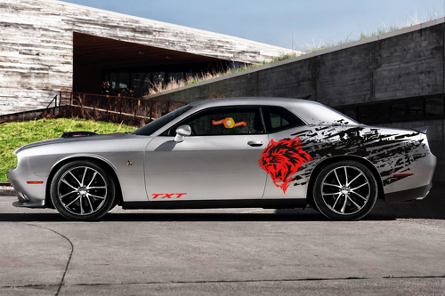 TXT Cat Head Splash Side Stripe Set Side Vinyl Decal Sticker for Dodge Challenger 2009-2019