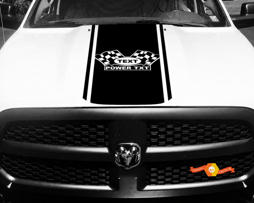 TEXT POWER TXT Checkered Flags Rounded Pinstripe Panel Hood Vinyl Decal Sticker for Dodge Ram 1500