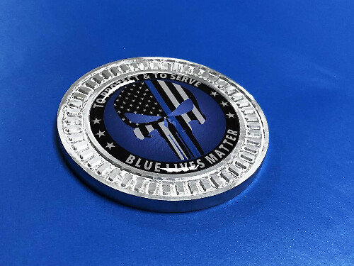 Punisher Blue Line Aluminum 3D Badge Emblem for Jeep Wrangler