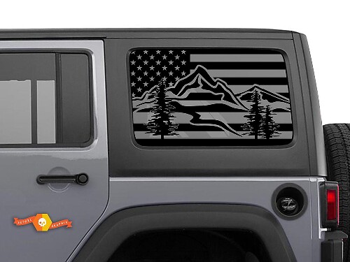 USA Flag Mountains Windshield Vinyl Decal For Jeep Toyota Dodge 