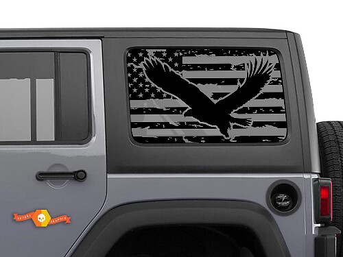 USA Flag Eagle Rear Side Window Vinyl Decal Pair for Jeep Wrangler Hardtop