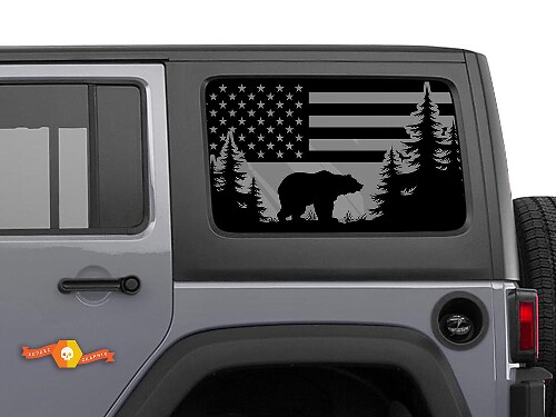 USA Flag Bear Windshield Vinyl Sticker Decal For Jeep Toyota Dodge Trucks