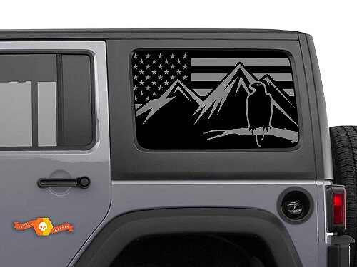 USA Flag Eagle Mountains Side Window Decal Pair for Jeep Wrangler Hardtop