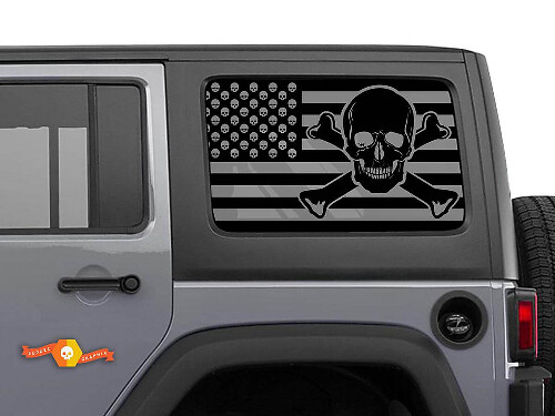 USA Flag Skull Side Window Vinyl Decal Set for Jeep Wrangler Hardtop