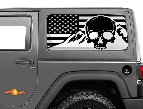 USA Flag Skull Mountains Windshield Sticker Decal For Jeep Wrangler Rubicon Hardtop JKU JLU 2007-2019 or Tacoma 4Runner Tundra ChargER Challenger