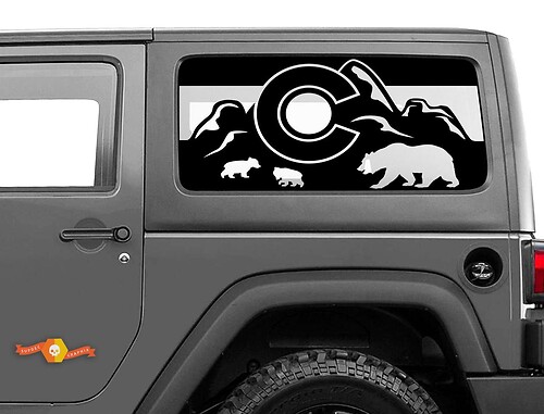 Colorado Flag Bear Mountains Windshield Sticker Decal for Jeep Wrangler Rubicon Hardtop
