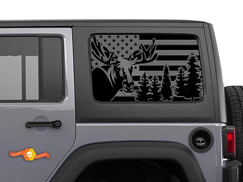 USA Flag Moose Forest Side Window Vinyl Decal Kit for Jeep Wrangler Hardtop