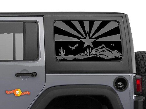 Arizona Flag Desert Scene Decal for Jeep Wrangler Rubicon Hardtop JKU JLU 2007-2019 or Tacoma 4Runner Tundra Charger Challenger