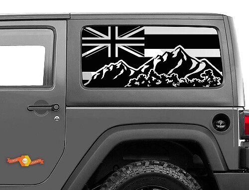 Flag Hawaii Mountains Windshield Sticker Decal 2 For Jeep Wrangler Rubicon Hardtop JKU JLU 2007-2019 or Tacoma 4Runner Tundra Charger Challenger