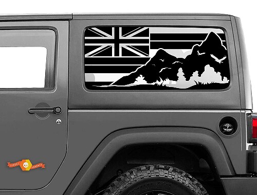 Flag Hawaii Mountains Windscreen Sticker Decal For Jeep Wrangler Rubicon Hardtop JKU JLU 2007-2019 or Tacoma 4Runner Tundra  Charger Challenger