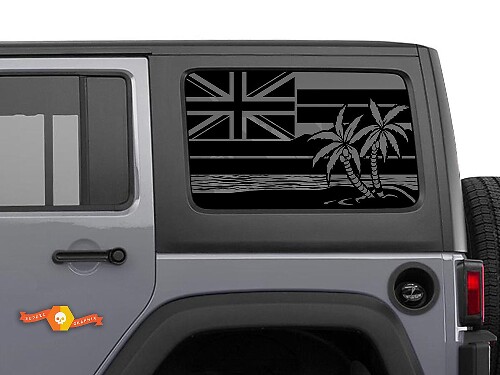 Flag Hawaii Palm trees Windscreen Sticker Decal For Jeep Wrangler Rubicon Hardtop JKU JLU 2007-2019 or Tacoma 4Runner Tundra Charger Challenger
