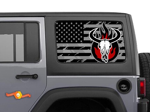 Hardtop USA Flag Skull Destroyed Fire Windscreen Sticker Decal For Jeep Wrangler Rubicon JKU JLU 2007-2019 or Tacoma 4Runner Tundra Charger Challenger
