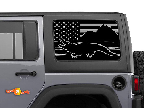 USA Flag Alligator Jeep Wrangler Rubicon Hardtop Window Decal

