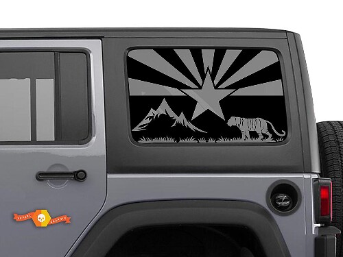 Jeep Wrangler Rubicon Hardtop Flag Arizona Mountains Tiger Wilderness Windshield Sticker Decal JKU JLU 2007-2019 or Tacoma 4Runner Tundra Suba Charger Challenger - 58
