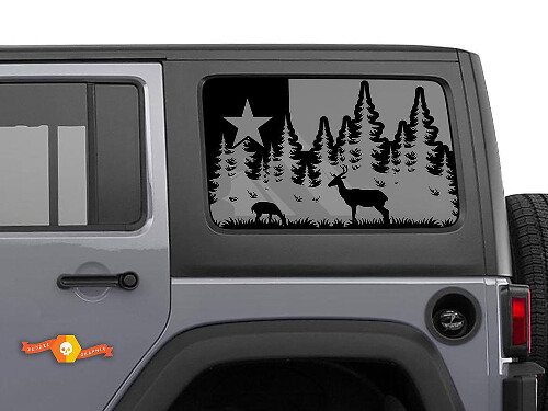 Deer and Forest Texas Flag Decal for Jeep Wrangler Rear Window Design
