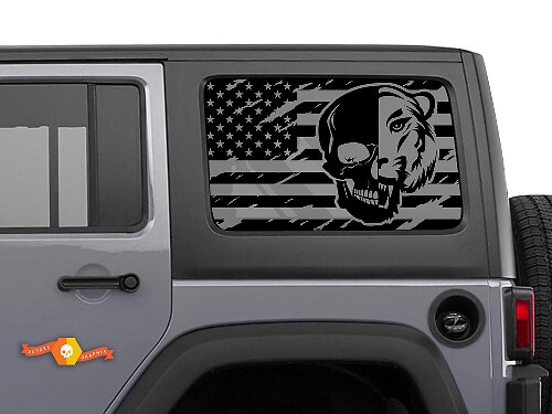 Hardtop USA Flag Skull Tiger Windscreen Sticker Decal For Jeep Wrangler Rubicon JKU JLU 2007-2019 or Tacoma 4Runner Tundra Charger Challenger