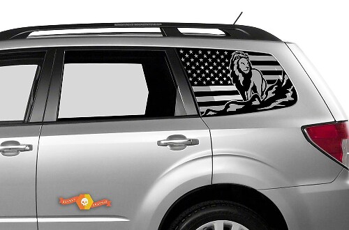 Suba Ascent Forester Hardtop USA Flag Lion Mountains Windshield Sticker Decal JKU JLU 2007-2019 or Tacoma 4Runner Tundra Dodge Challenger Charger Wrangler Rubicon - 84
