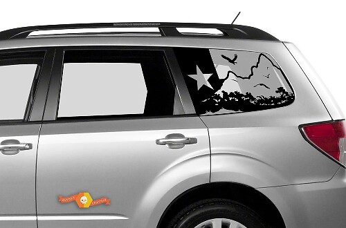Suba Ascent Forester Hardtop Texas Flag Mountains Forest Eagle Windshield Sticker Decal JKU JLU 2007-2019 or Tacoma 4Runner Tundra Dodge Challenger Charger Wrangler Rubicon - 92
