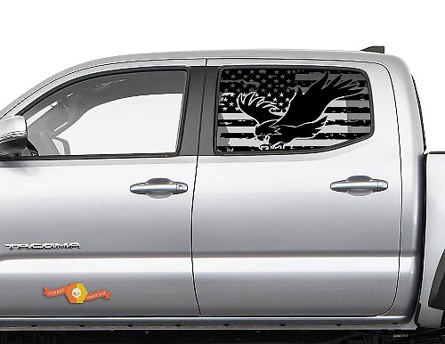 Toyota Tacoma 4Runner Tundra Hardtop USA Flag Forest Eagle Windshield Sticker Decal JKU JLU 2007-2019 or  Dodge Challenger Charger Suba Ascent Forester Wrangler Rubicon - 114
