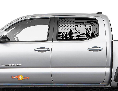 USA Flag Bear Forest Rear Side Window Vinyl Decals Kit for Toyota Tacoma