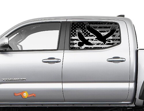 Toyota Tacoma 4Runner Tundra Hardtop USA Flag Eagle Windshield Sticker Decal JKU JLU 2007-2019 or Dodge Challenger Charger Suba Ascent Forester Wrangler Rubicon - 121
