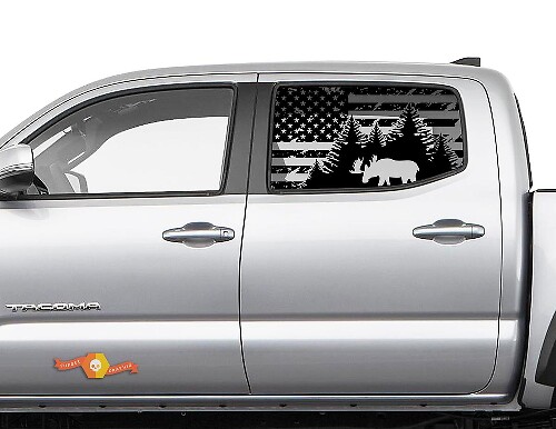 Toyota Tacoma 4Runner Tundra Hardtop USA Flag Destroyed Moose Windshield Sticker Decal JKU JLU 2007-2019 or Dodge Challenger Charger Suba Ascent Forester Wrangler Rubicon - 122
