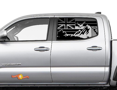 Toyota Tacoma 4Runner Tundra Hardtop Flag Hawaii Palm Eagle Mountains Windshield Sticker Decal JKU JLU 2007-2019 or Dodge Challenger Charger Suba Ascent Forester Wrangler Rubicon - 135
