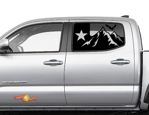 Toyota Tacoma 4Runner Tundra Hardtop Flag Texas Mountains Eagle Windshield Sticker Decal JKU JLU 2007-2019 or Dodge Challenger Charger Suba Ascent Forester Wrangler Rubicon - 145
