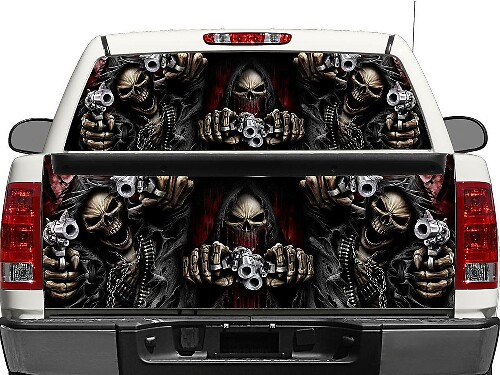 Skull Pistols Rear Window or Tailgate Decal Wrap for Pickup Truck SUV