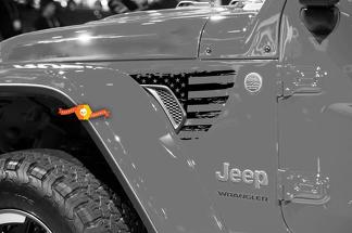 Pair of Jeep Gladiator Side JT Wrangler JL JLU Gravity Destroyed Flag USA Style Fender Vent Blackout Vinyl decal sticker Graphics kit for 2018-2021
 1
