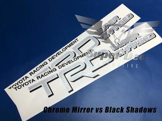 Pair of TRD Super Charged Silver Chrome Mirror with Black Shadows Toyota Racing Development bed side Truck decals
 1