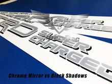 Pair of TRD Super Charged Silver Chrome Mirror with Black Shadows Toyota Racing Development bed side Truck decals
 2