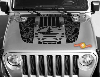 Jeep Gladiator JT Wrangler Military Star Flag USA Topographic Map JL JLU Hood style Vinyl decal sticker Graphics kit for 2018-2021
