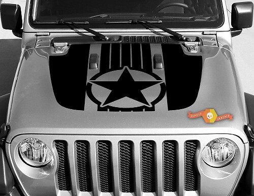 Military Star Hood Stripes Vinyl Decal for Jeep Wrangler JL JLU & Gladiator JT