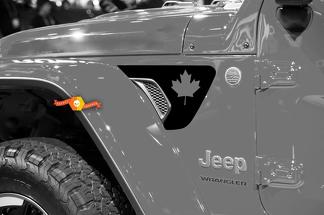 Pair of Jeep Wrangler 2018 JL JLU Canadian Maple Leaf  Fender Vent Accent 2pc Vinyl Decal Graphic kit for 2018-2021 for both sides
