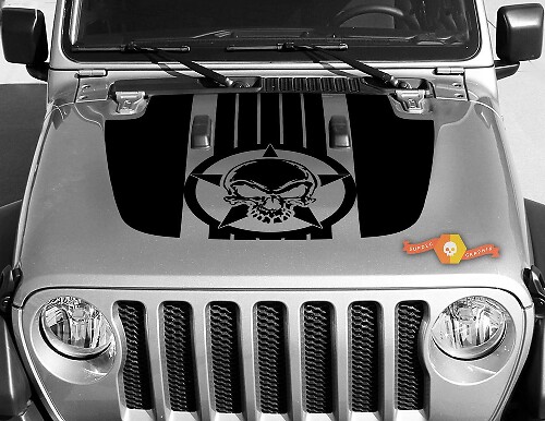Skull Star Stripes Hood Vinyl Decal for Jeep Wrangler JL JLU and Gladiator JT